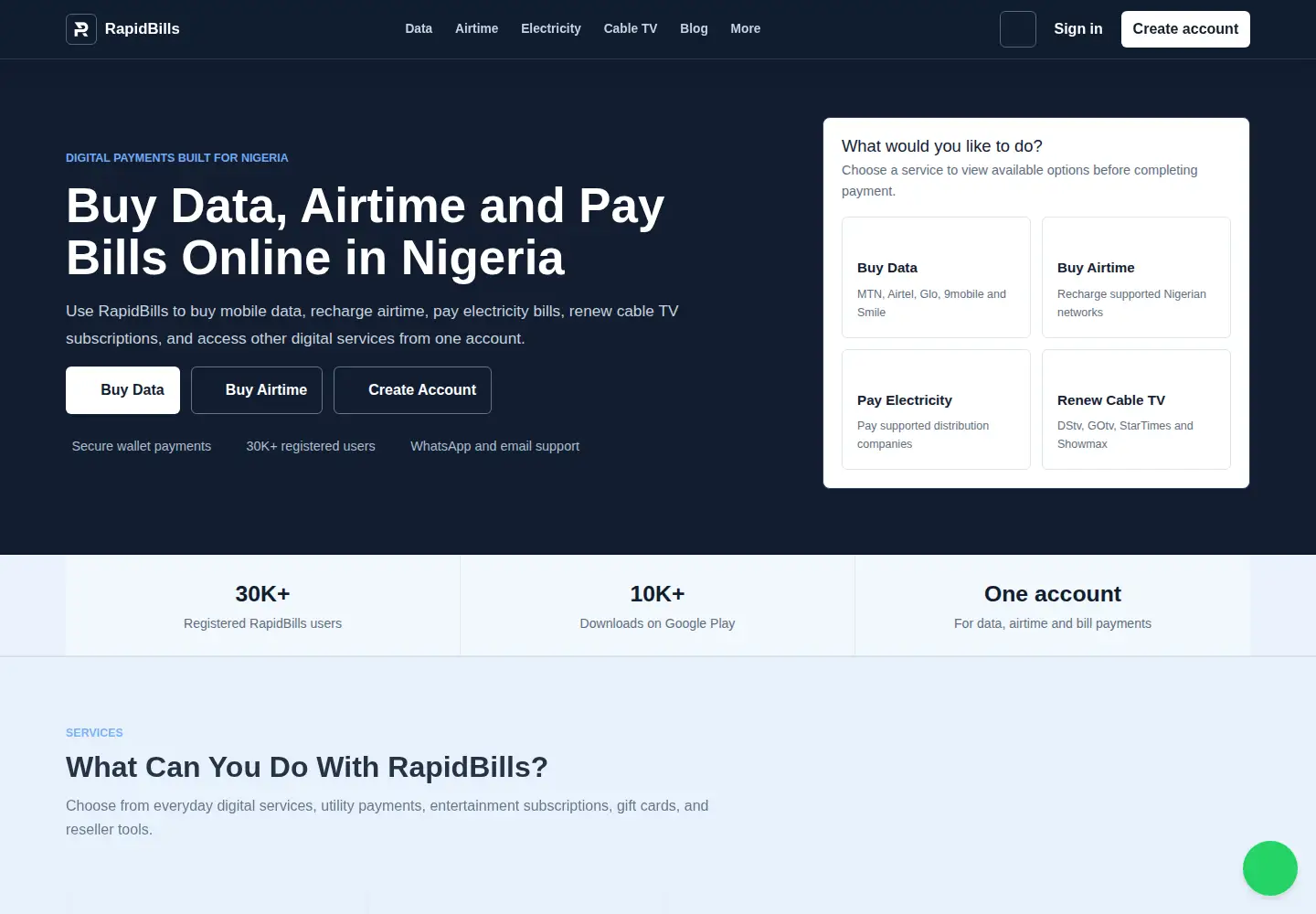 Screenshot of rapidbills.ng