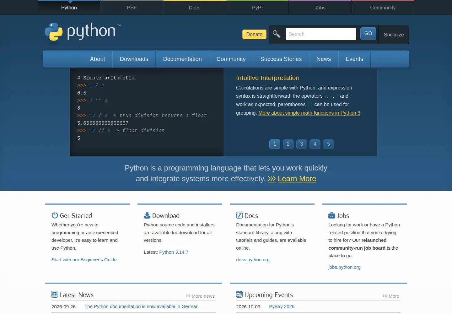 Screenshot of python.org