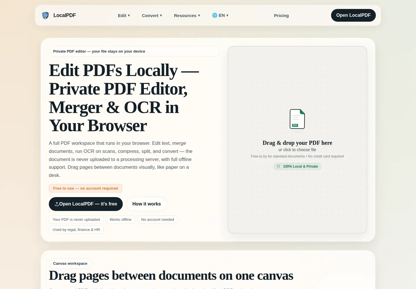 Captured homepage of localpdf.online in the current scan