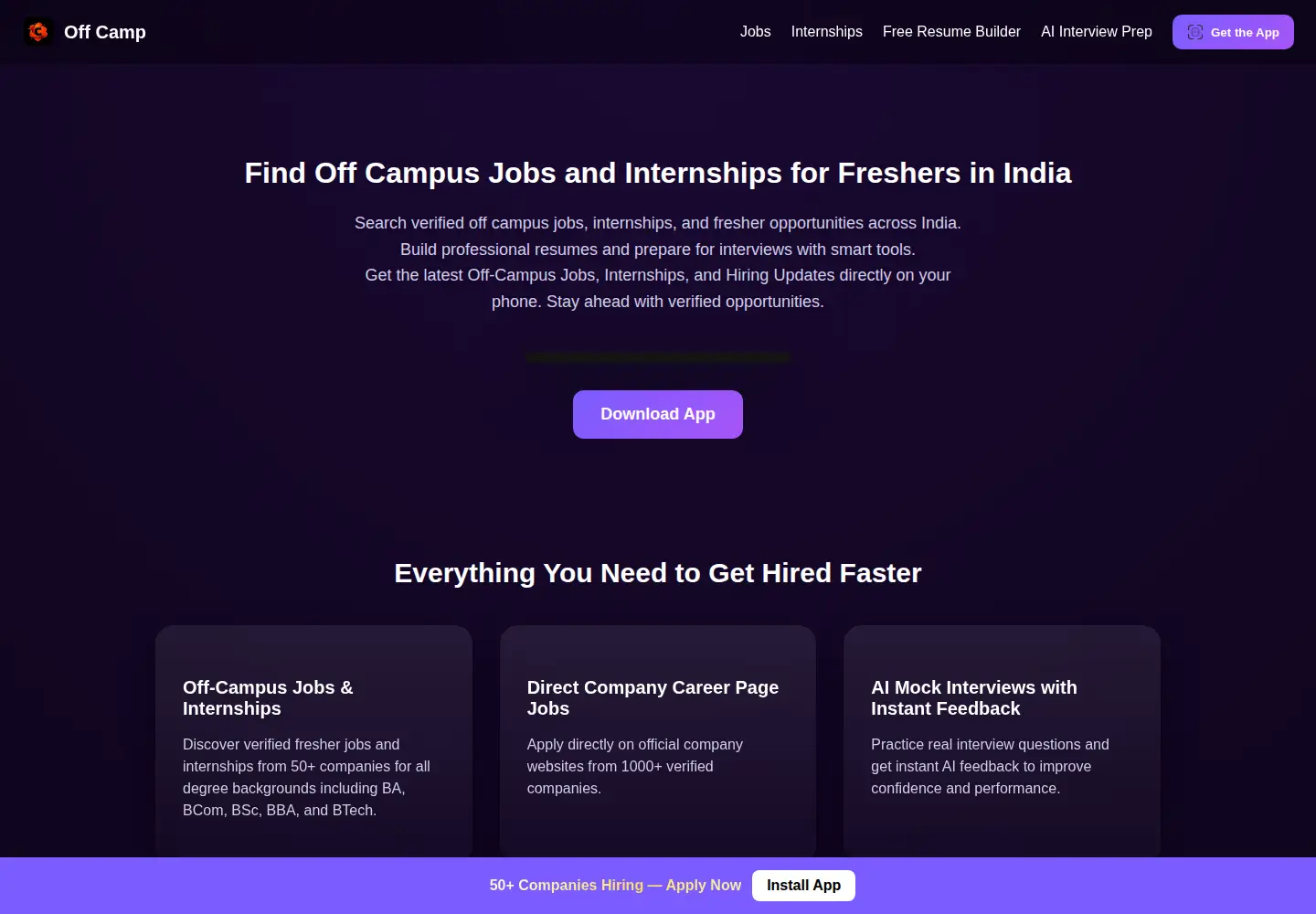 Captured homepage of offcamp.online in the current scan