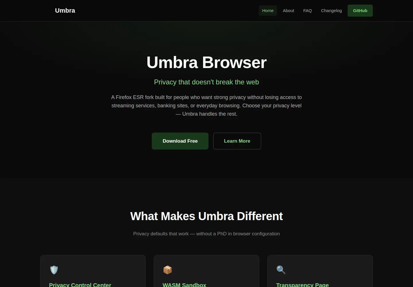 Captured homepage of umbrabrowser.online in the current scan