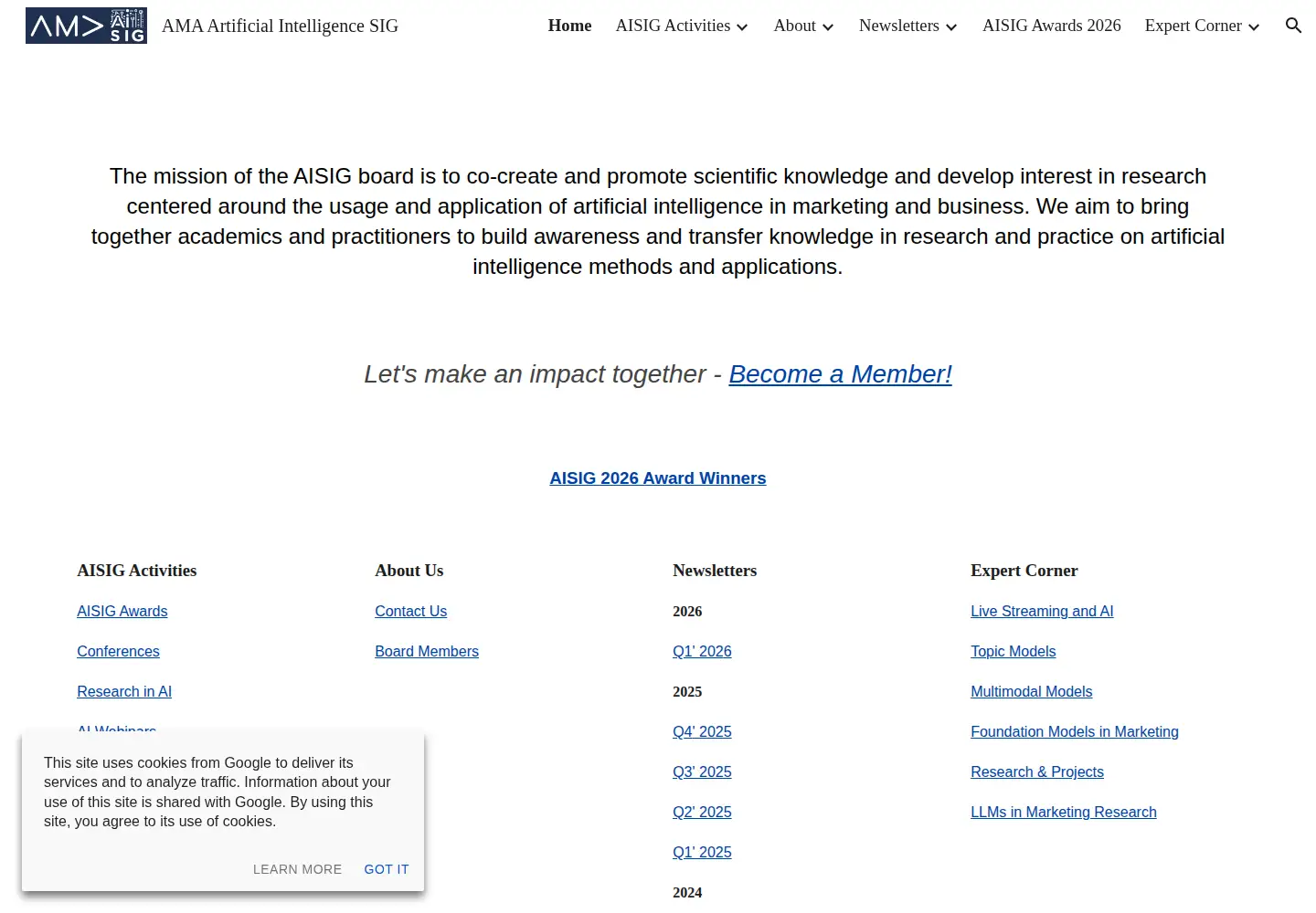 Captured homepage of aisig-ama.org in the current scan