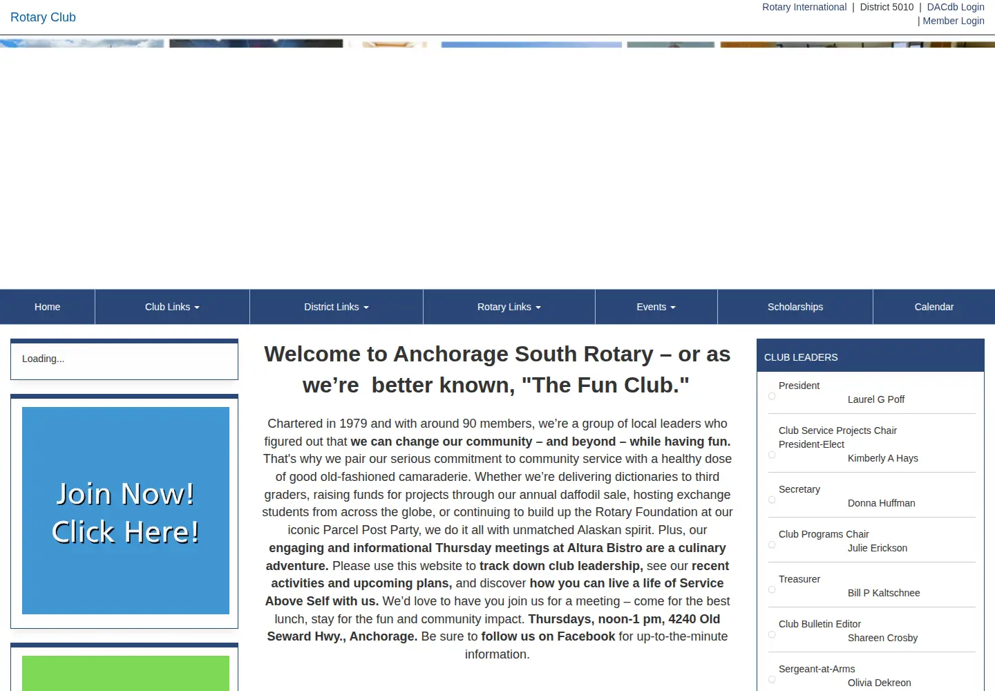 Captured homepage of anchoragesouthrotary.org in the current scan