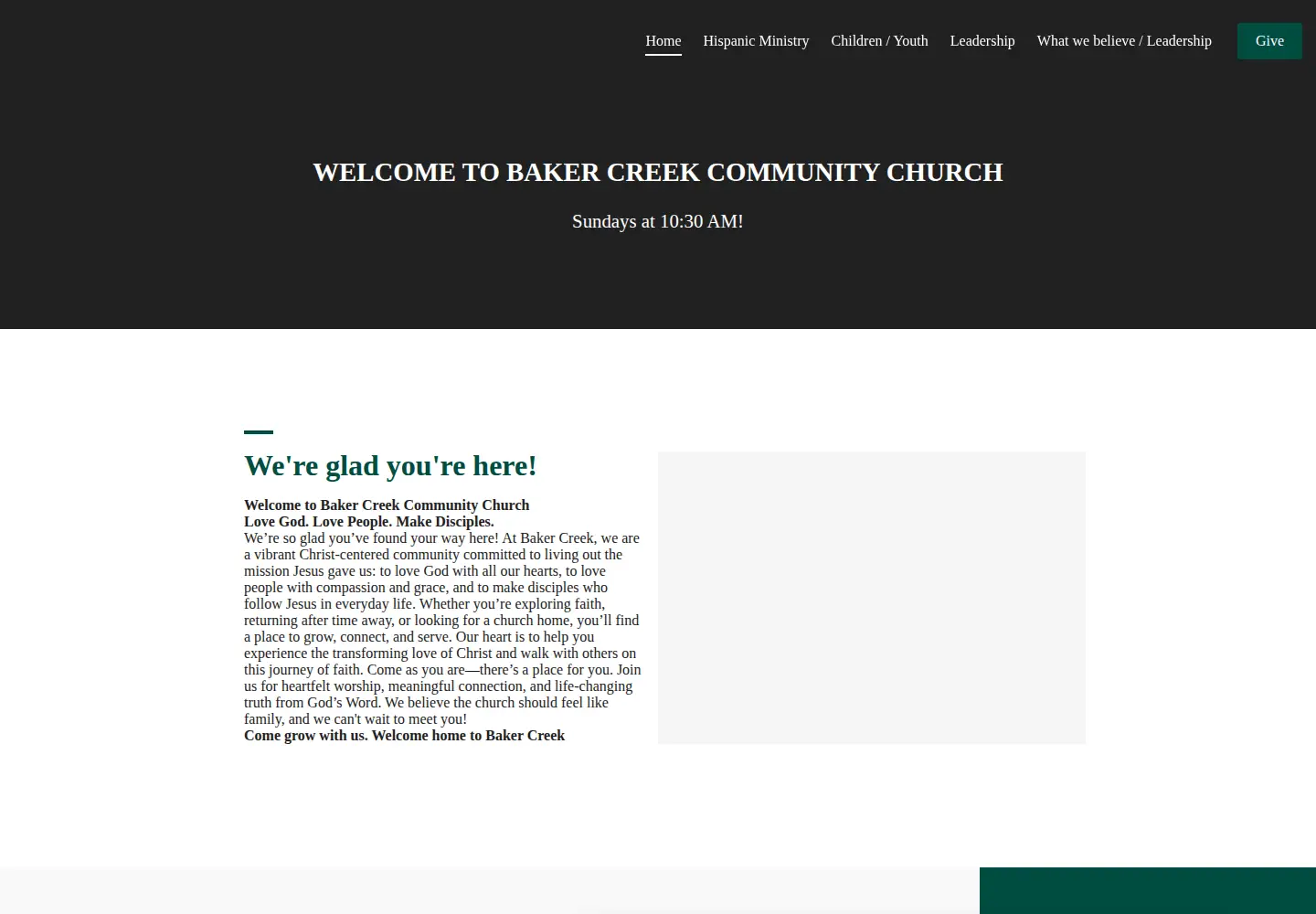 Captured homepage of bakercreekcommunity.org in the current scan