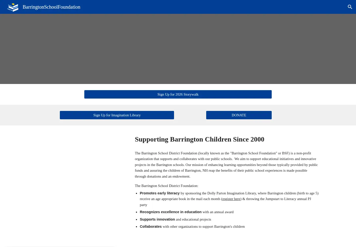 Captured homepage of barringtonschoolfoundation.org in the current scan
