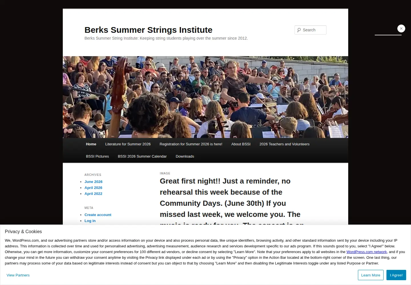 Captured homepage of berkstrings.org in the current scan