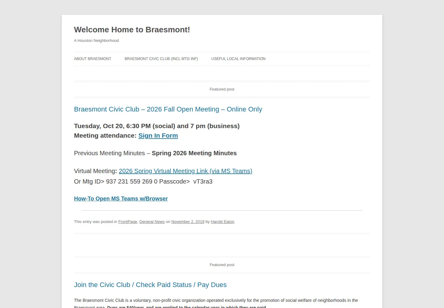 Captured homepage of braesmont.org in the current scan