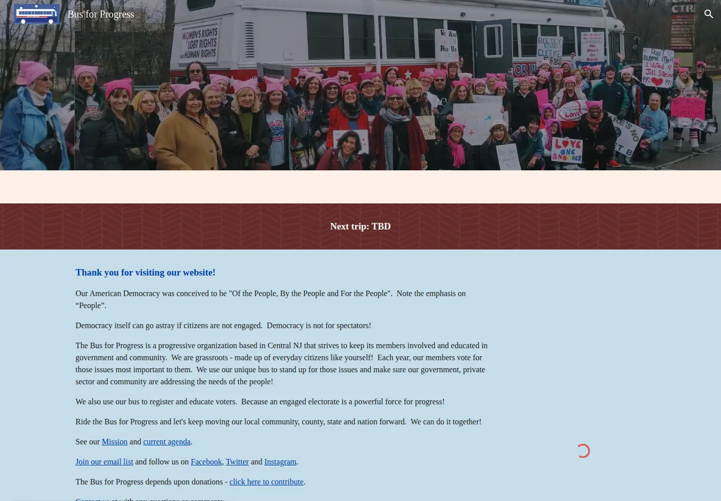 Captured homepage of busforprogress.org in the current scan