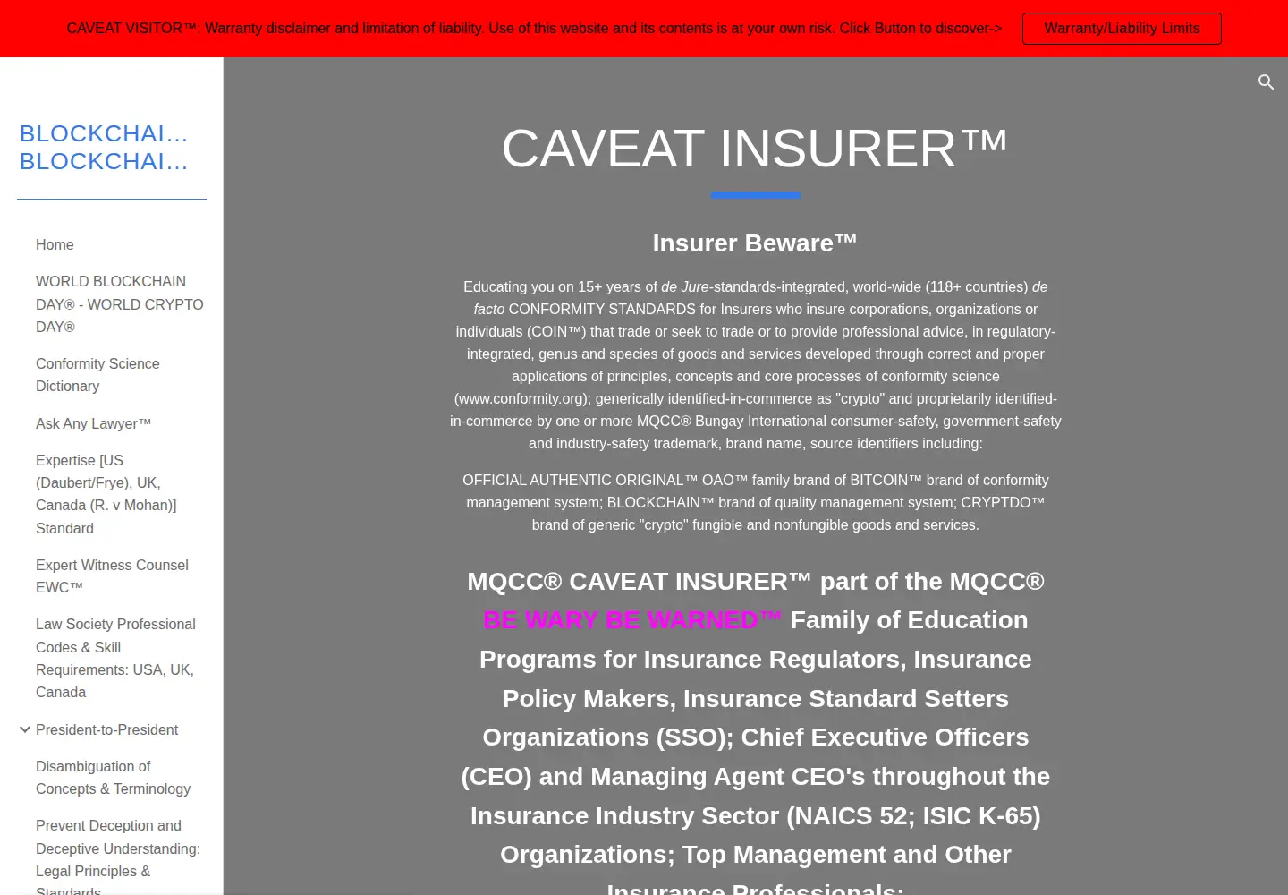 Screenshot of caveatinsurer.org