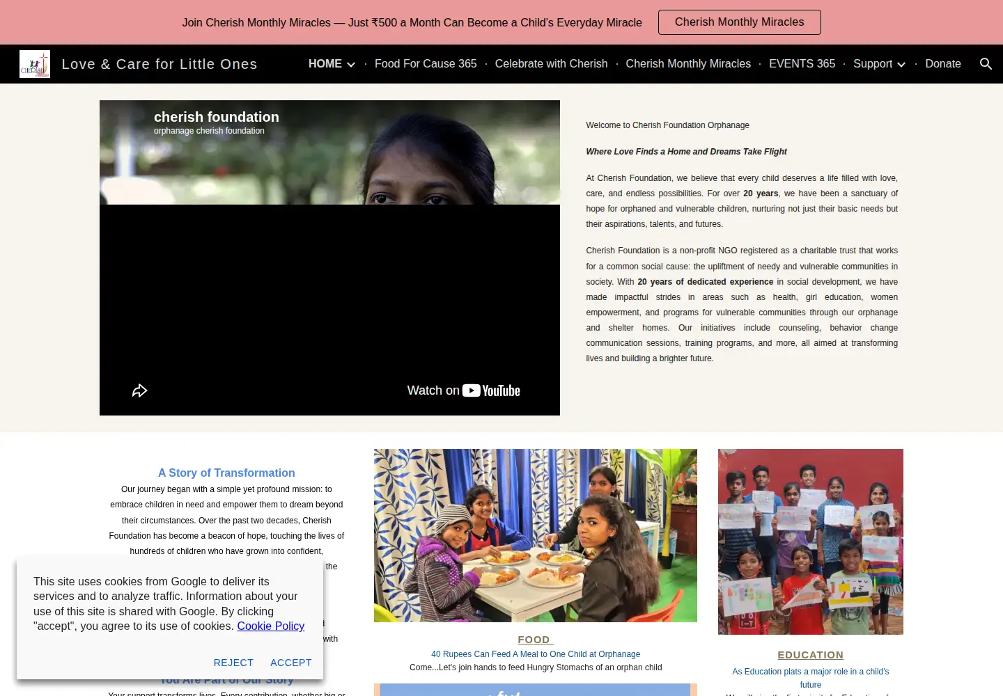 Screenshot of cherish-foundation.org