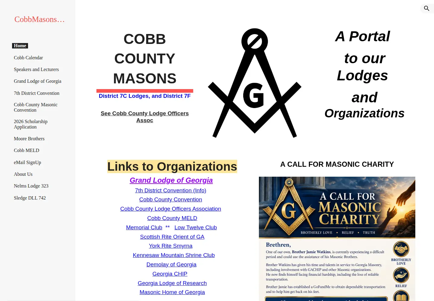 Captured homepage of cobbmasons.org in the current scan