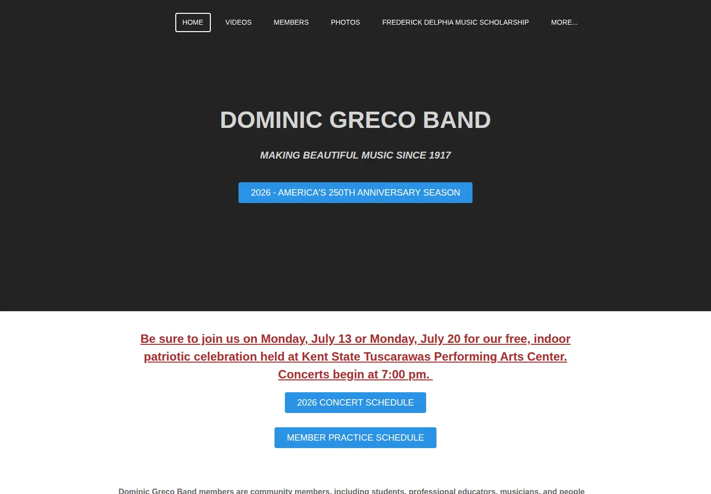 Captured homepage of dominicgrecoband.org in the current scan