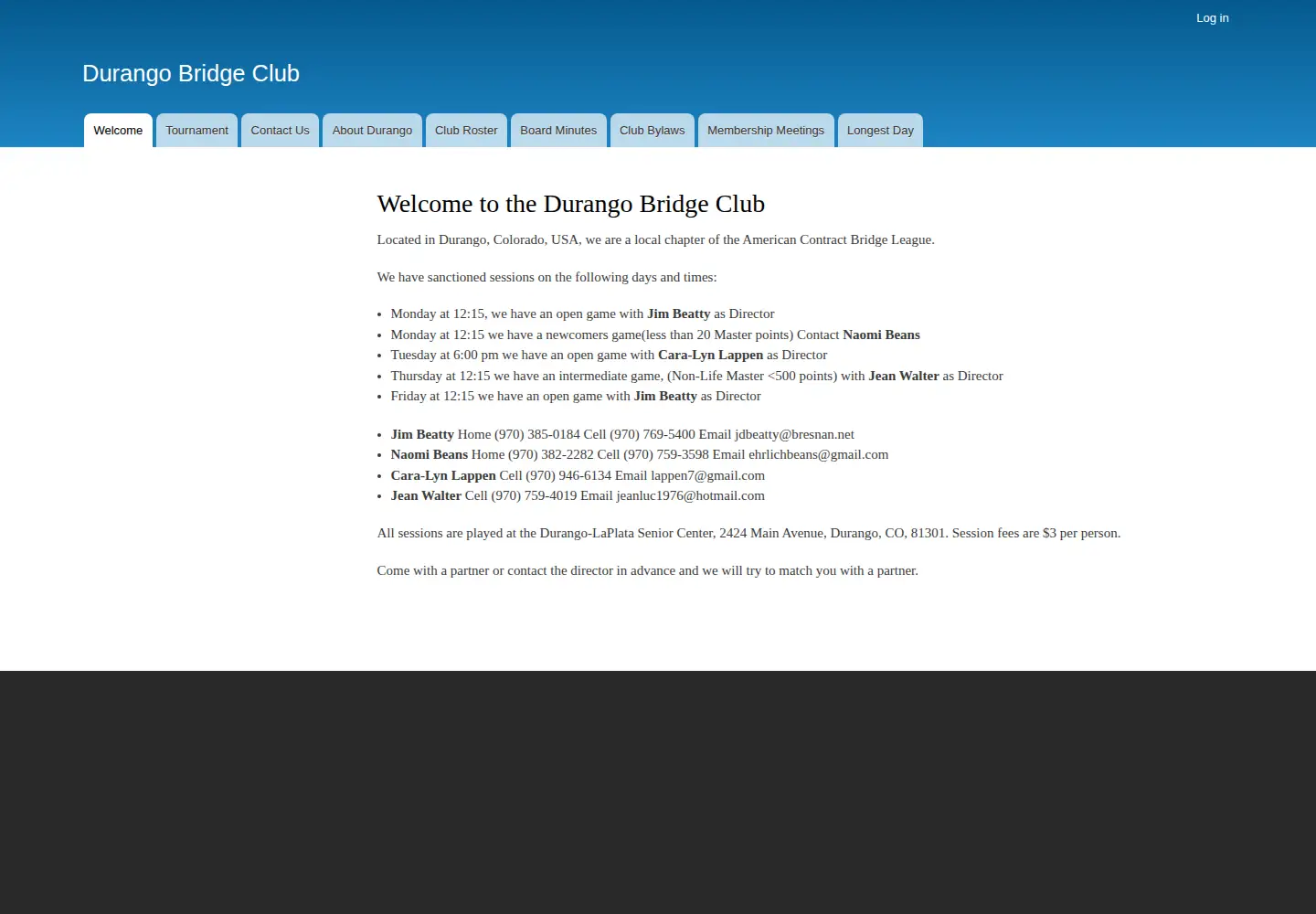 Screenshot of durangobridgeclub.org