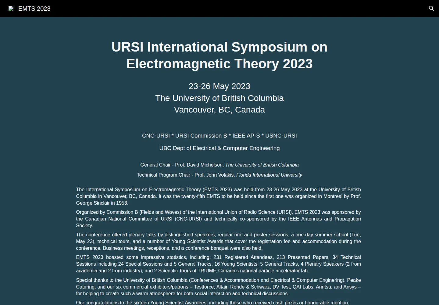 Captured homepage of emts2023.org in the current scan