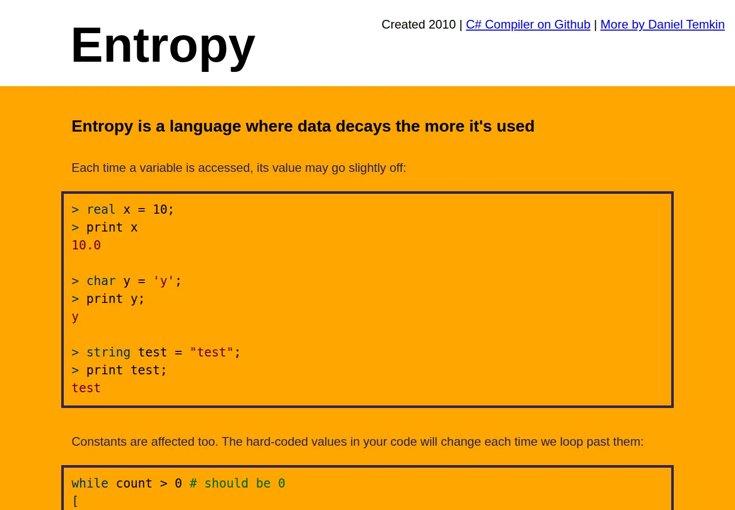 Captured homepage of entropy-lang.org in the current scan