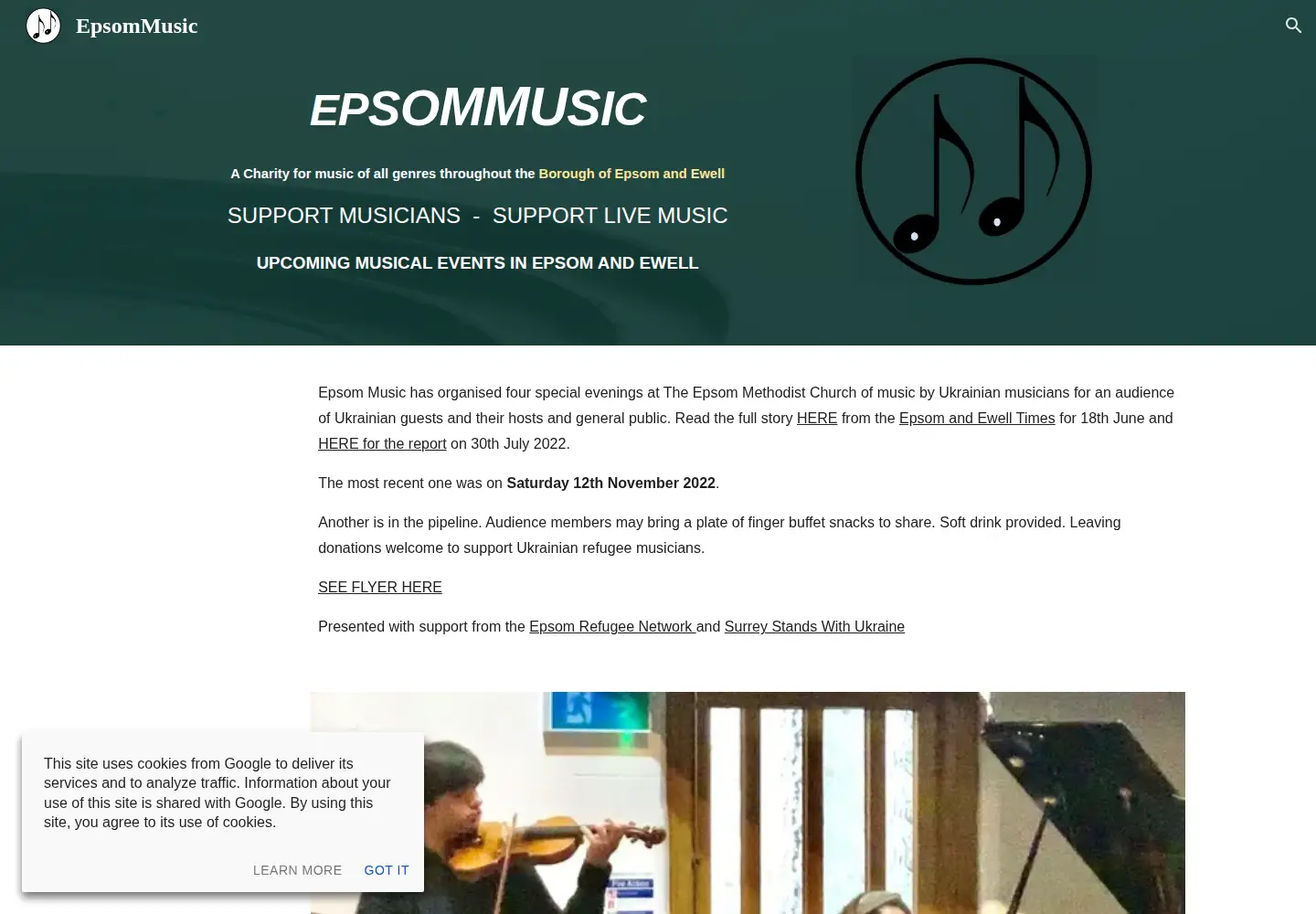 Captured homepage of epsommusic.org in the current scan