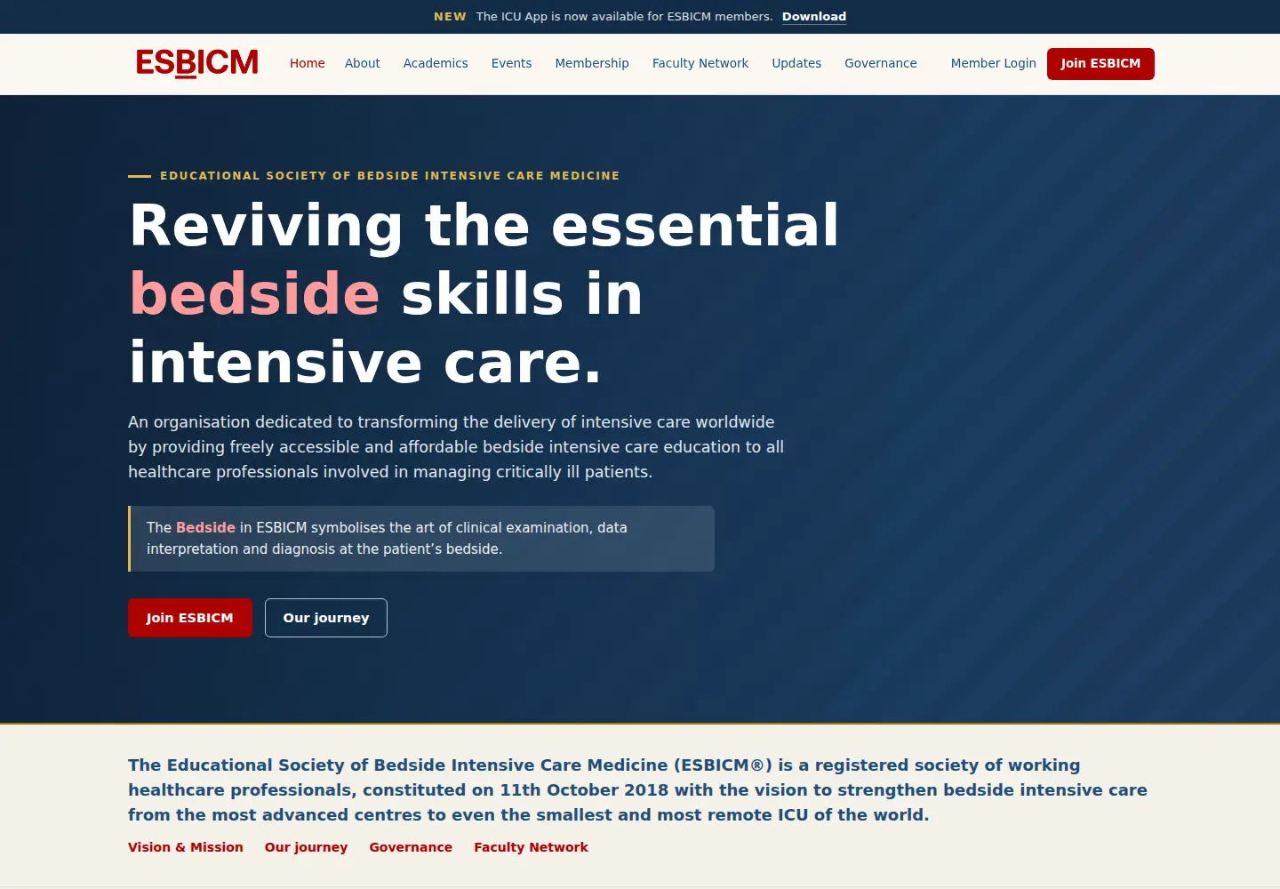 Captured homepage of esbicm.org in the current scan