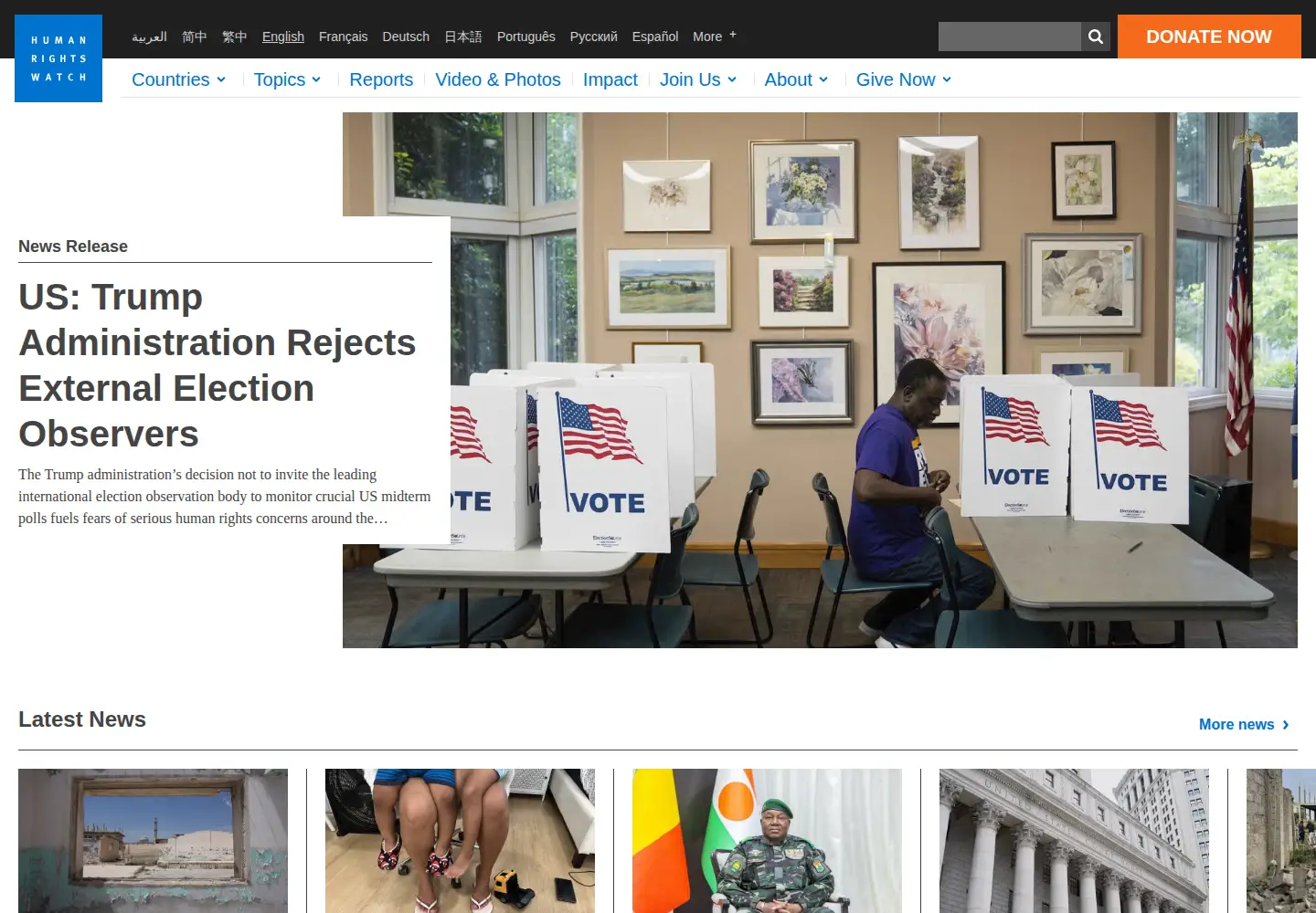 Screenshot of hrw.org
