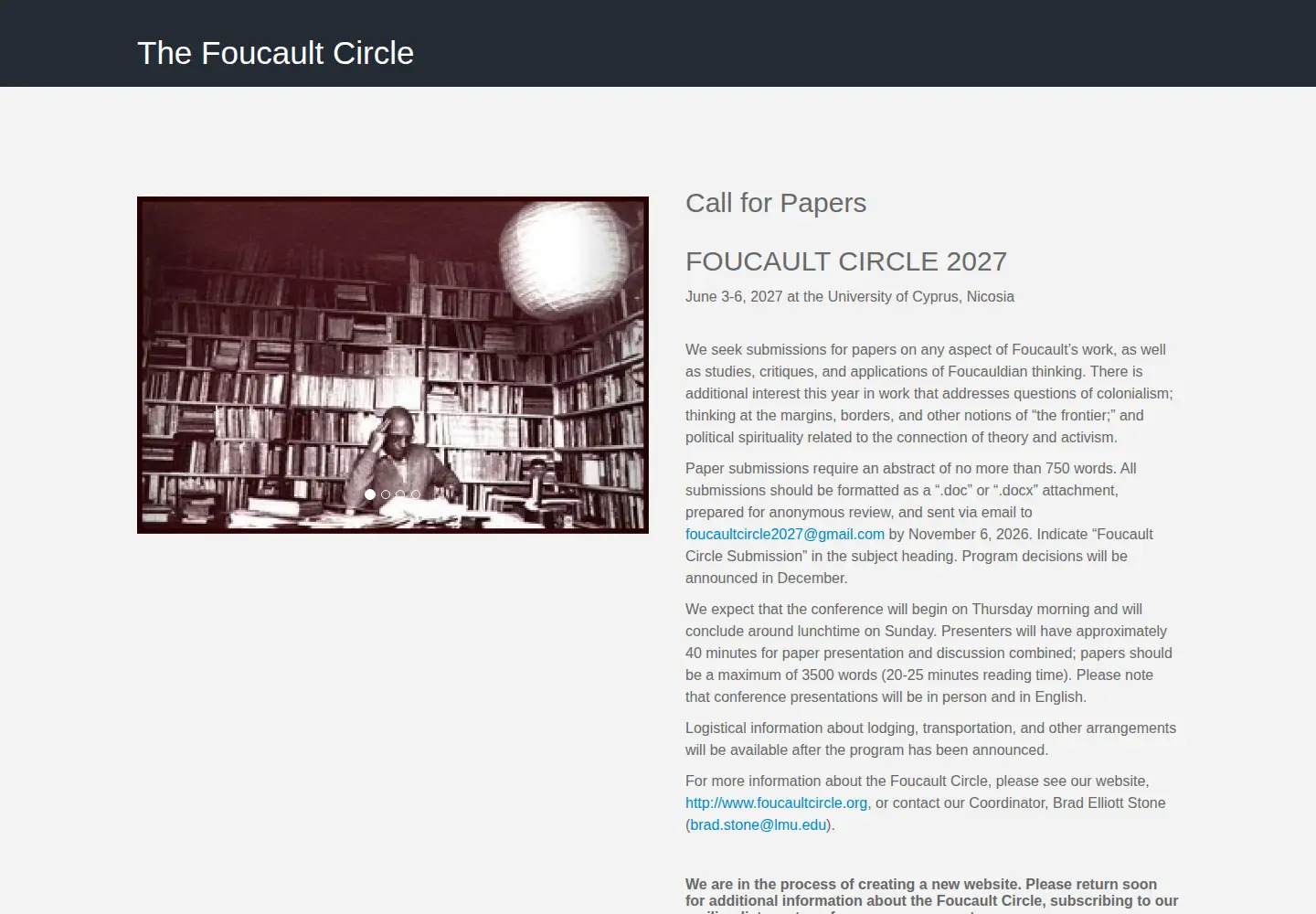 Captured homepage of foucaultcircle.org in the current scan