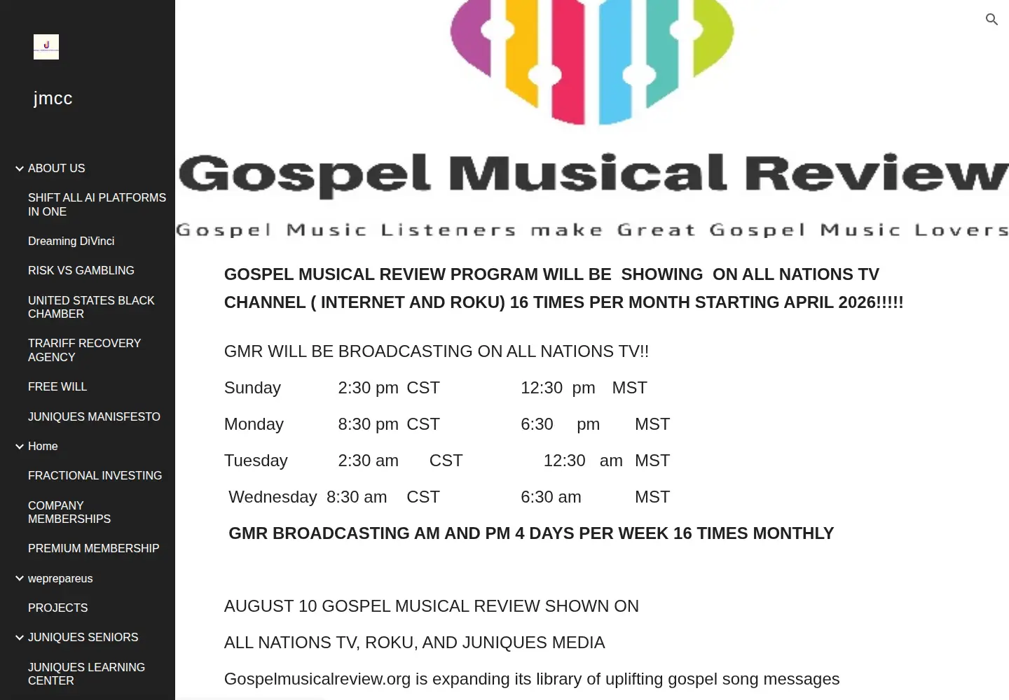 Screenshot of gospelmusicalreview.org