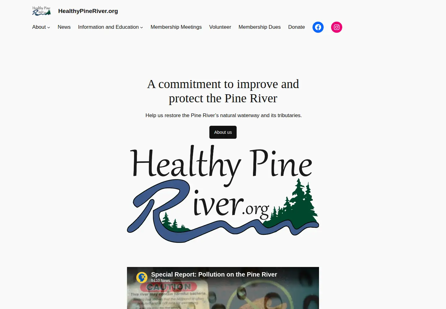 Captured homepage of healthypineriver.org in the current scan