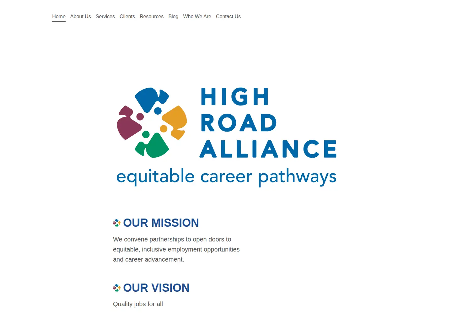 Captured homepage of highroadalliance.org in the current scan