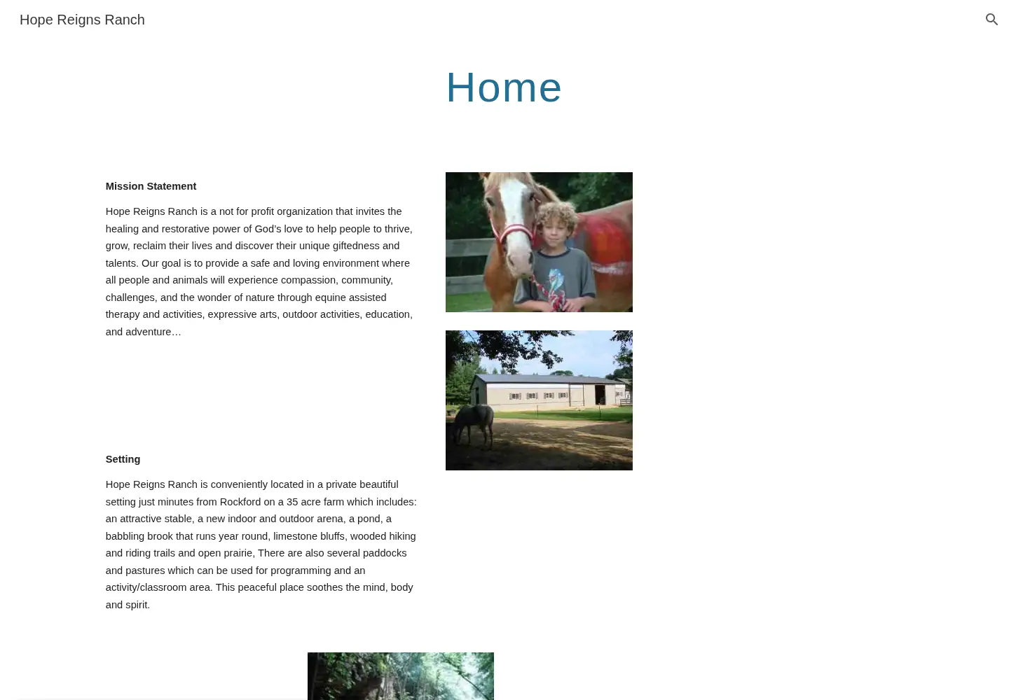 Captured homepage of hopereignsranch.org in the current scan
