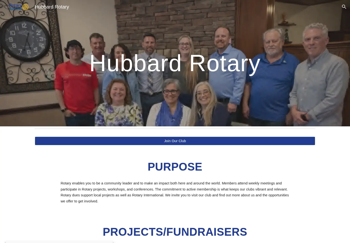 Captured homepage of hubbardrotary.org in the current scan