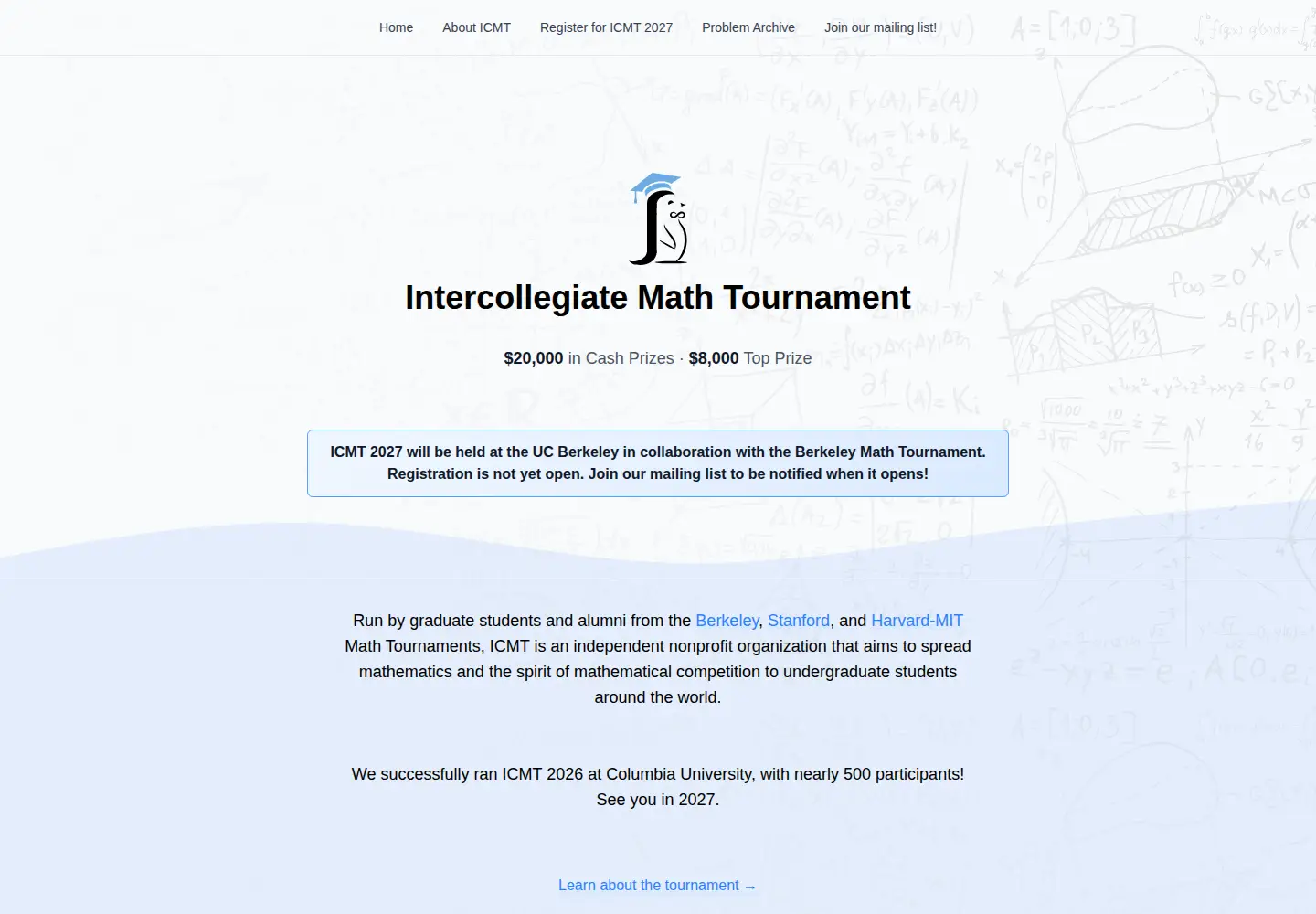 Screenshot of intercollegiatemathtournament.org