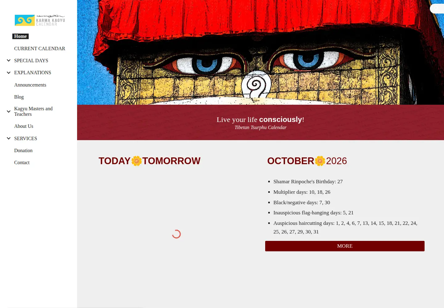 Captured homepage of karmakagyucalendar.org in the current scan