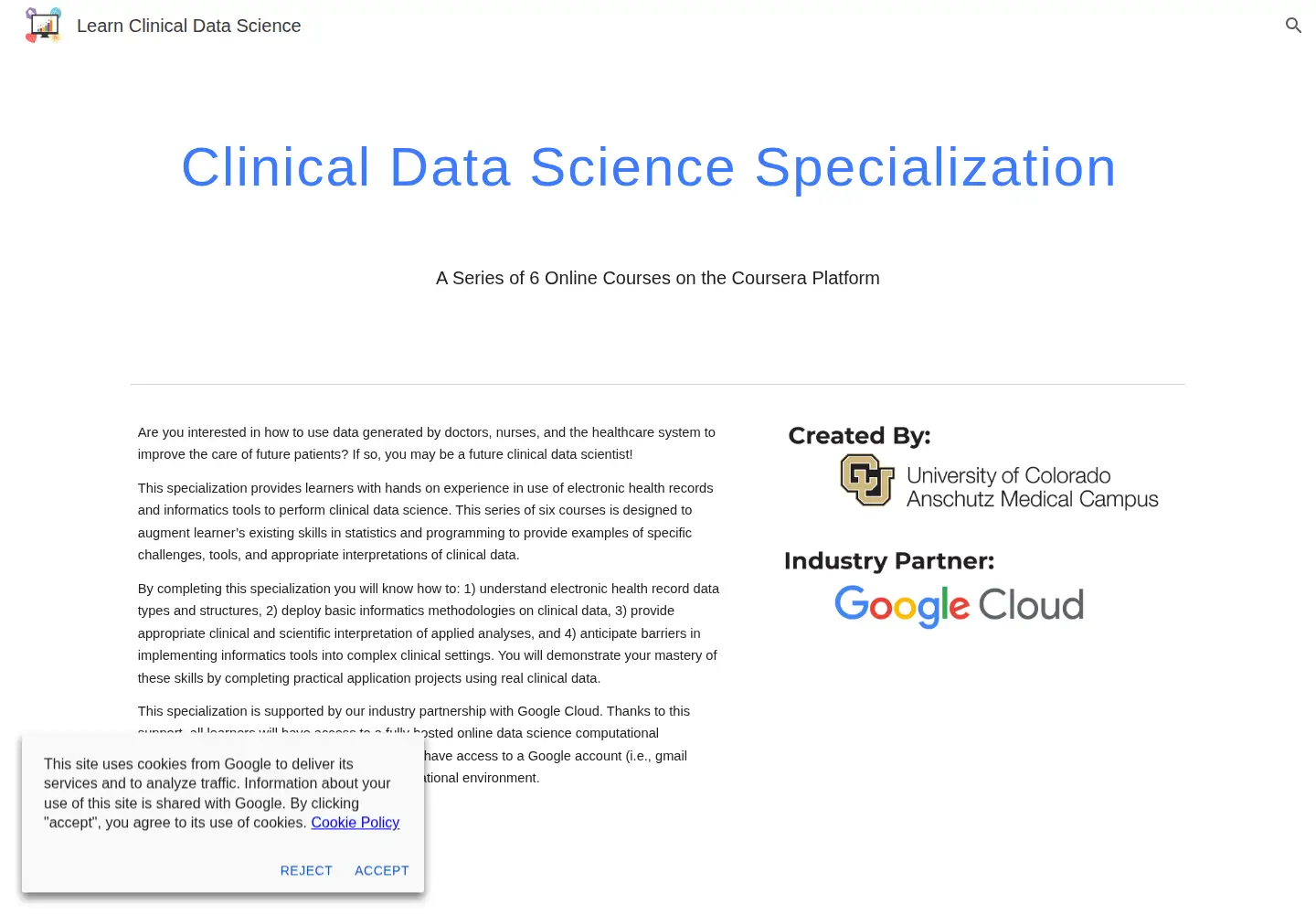 Screenshot of learnclinicaldatascience.org