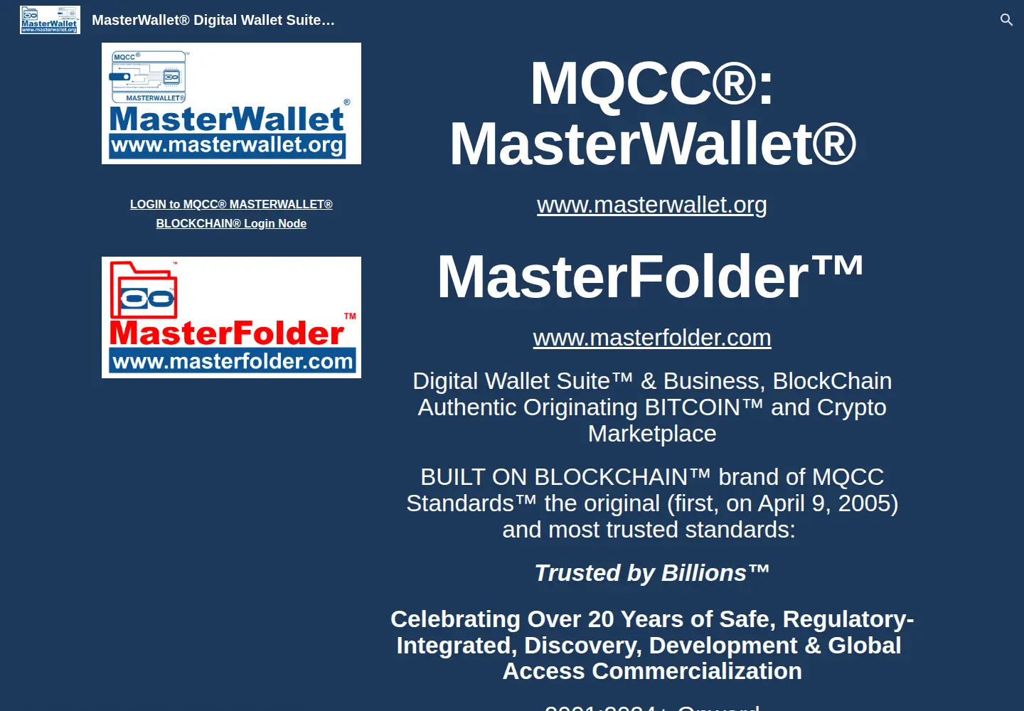 Captured homepage of masterwallet.org in the current scan