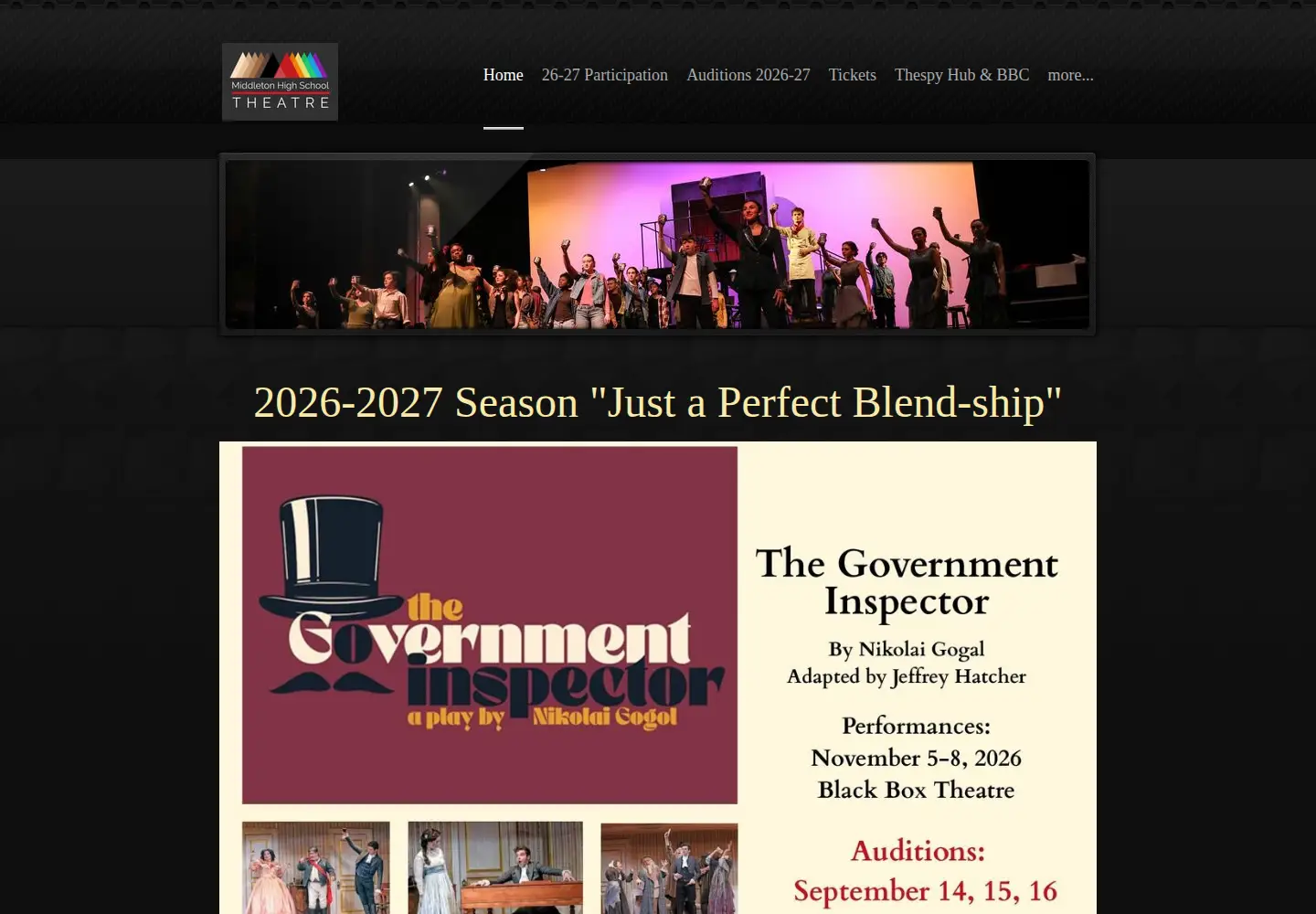 Captured homepage of middletontheatre.org in the current scan