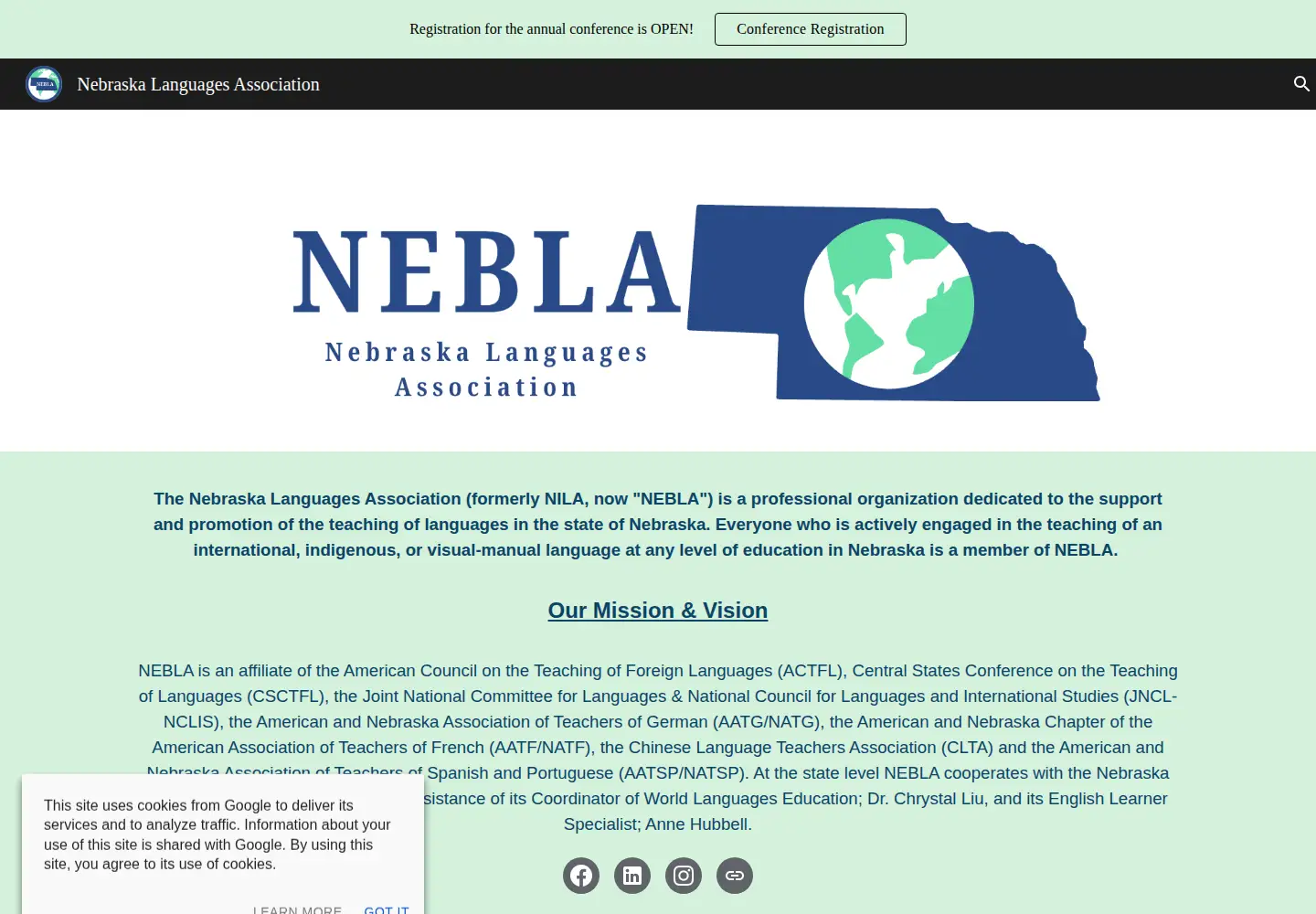 Captured homepage of nebla.org in the current scan