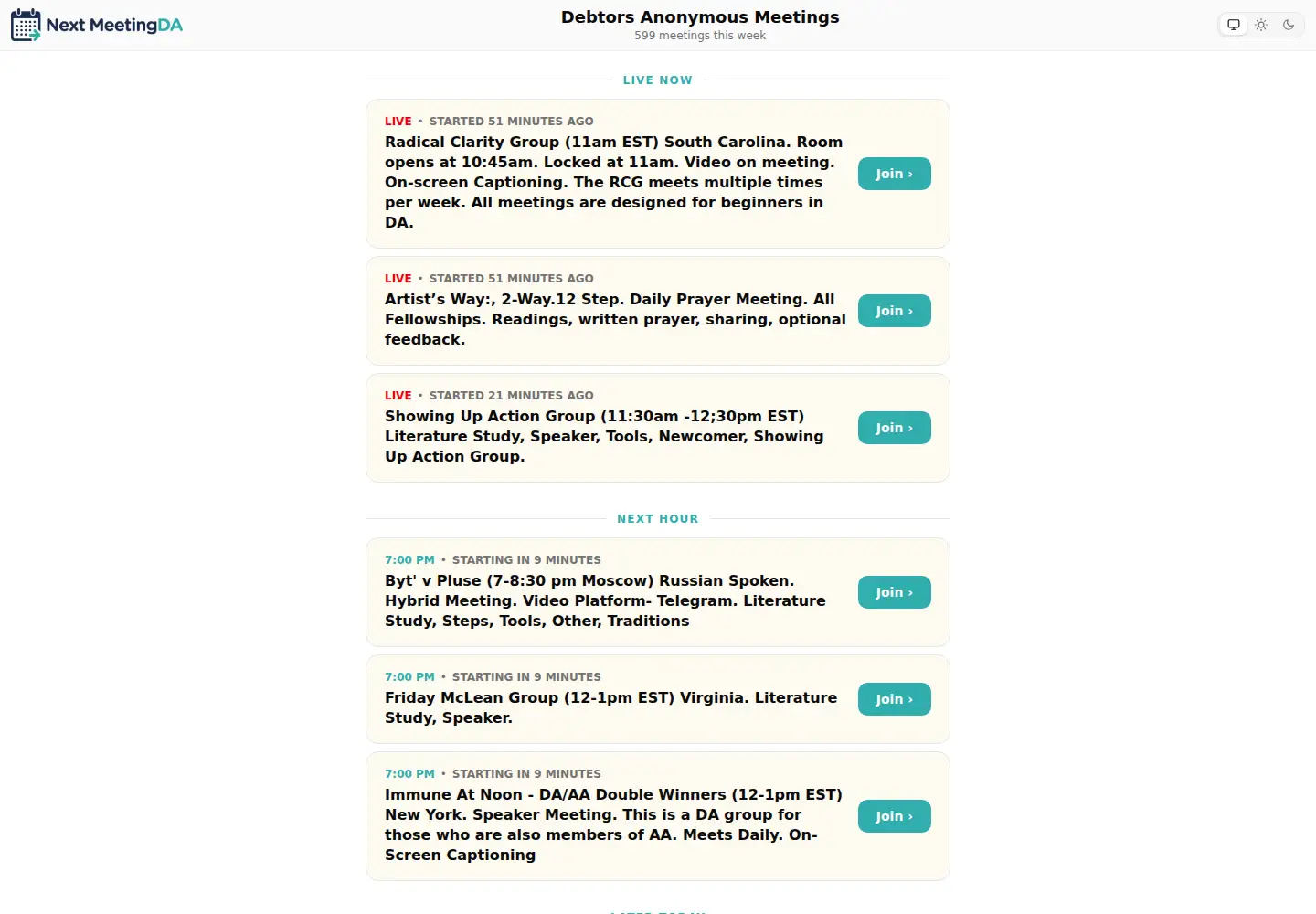 Screenshot of nextmeetingda.org