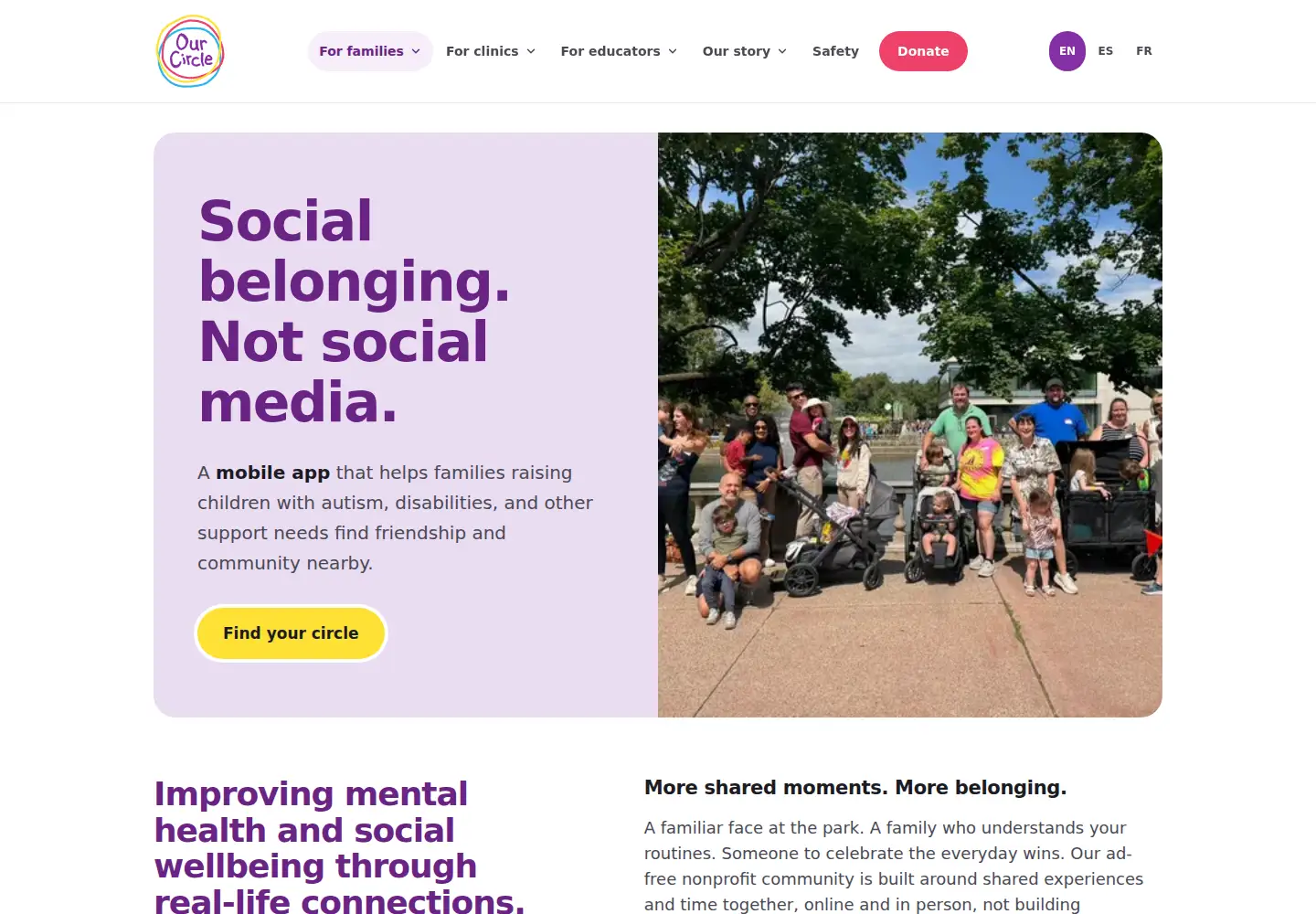 Captured homepage of ourcircle.org in the current scan