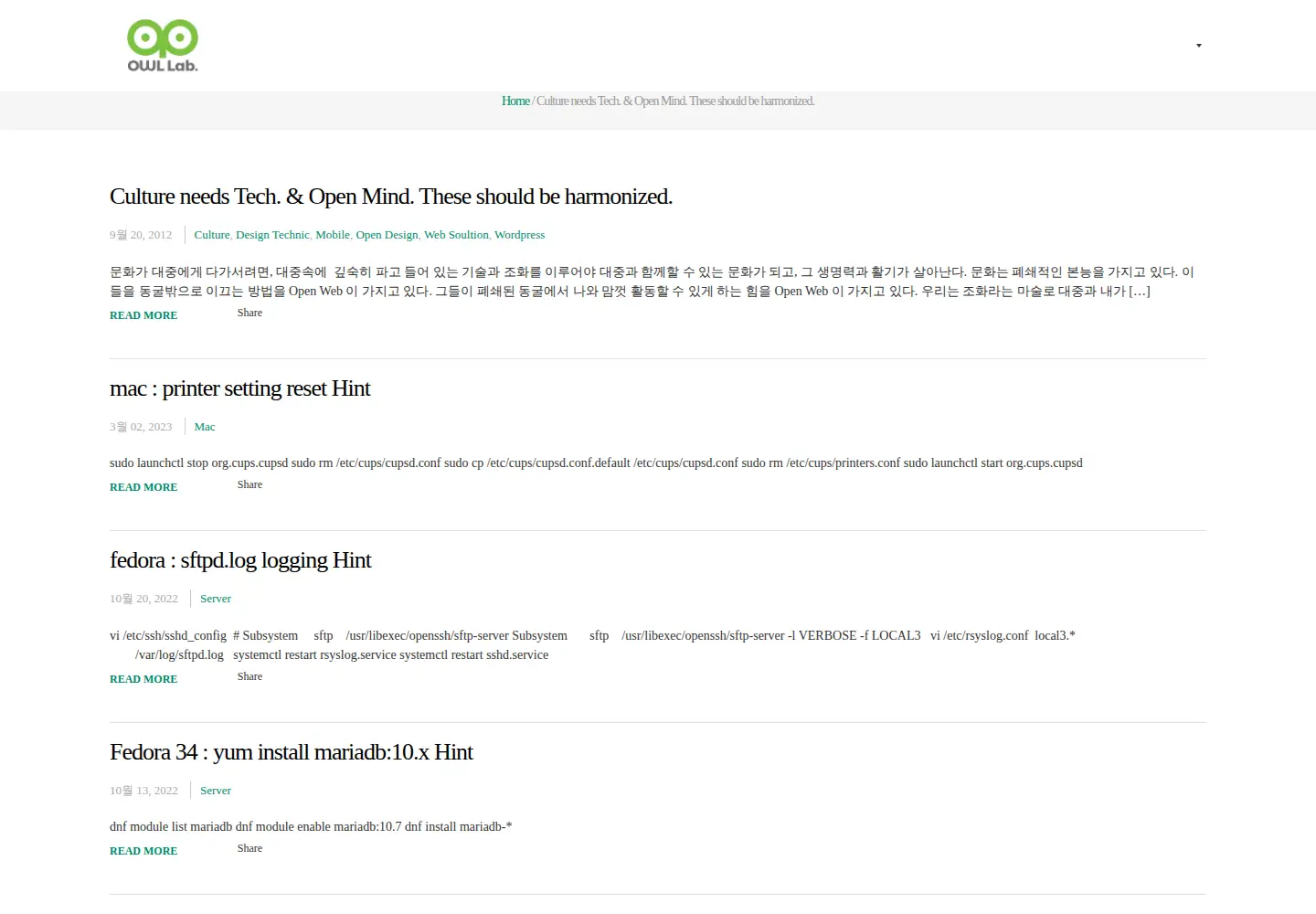 Captured homepage of owllab.org in the current scan