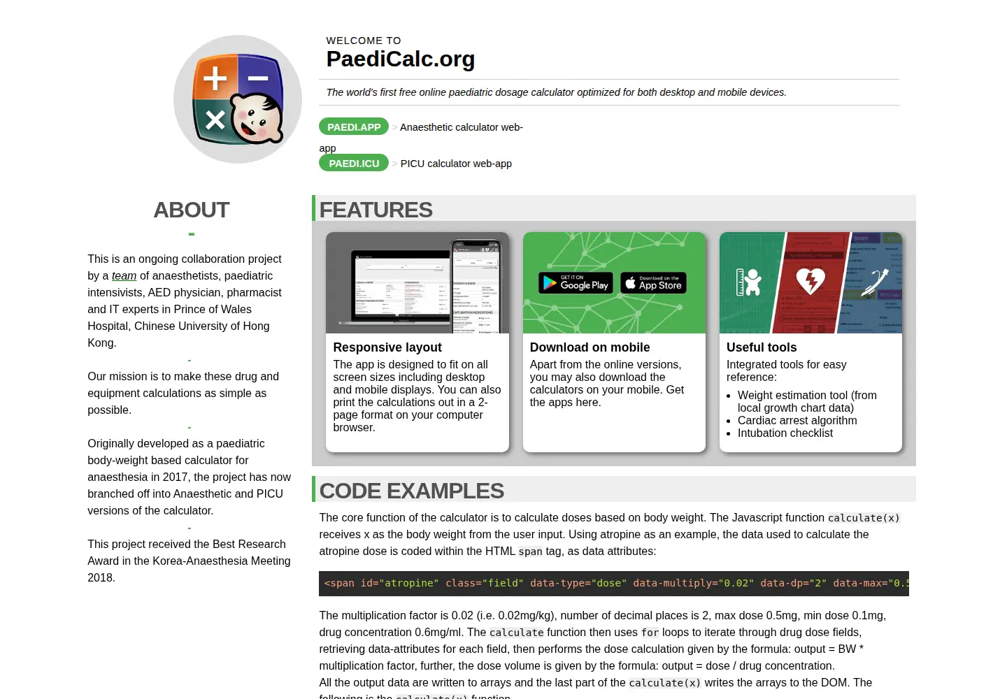 Captured homepage of paedicalc.org in the current scan