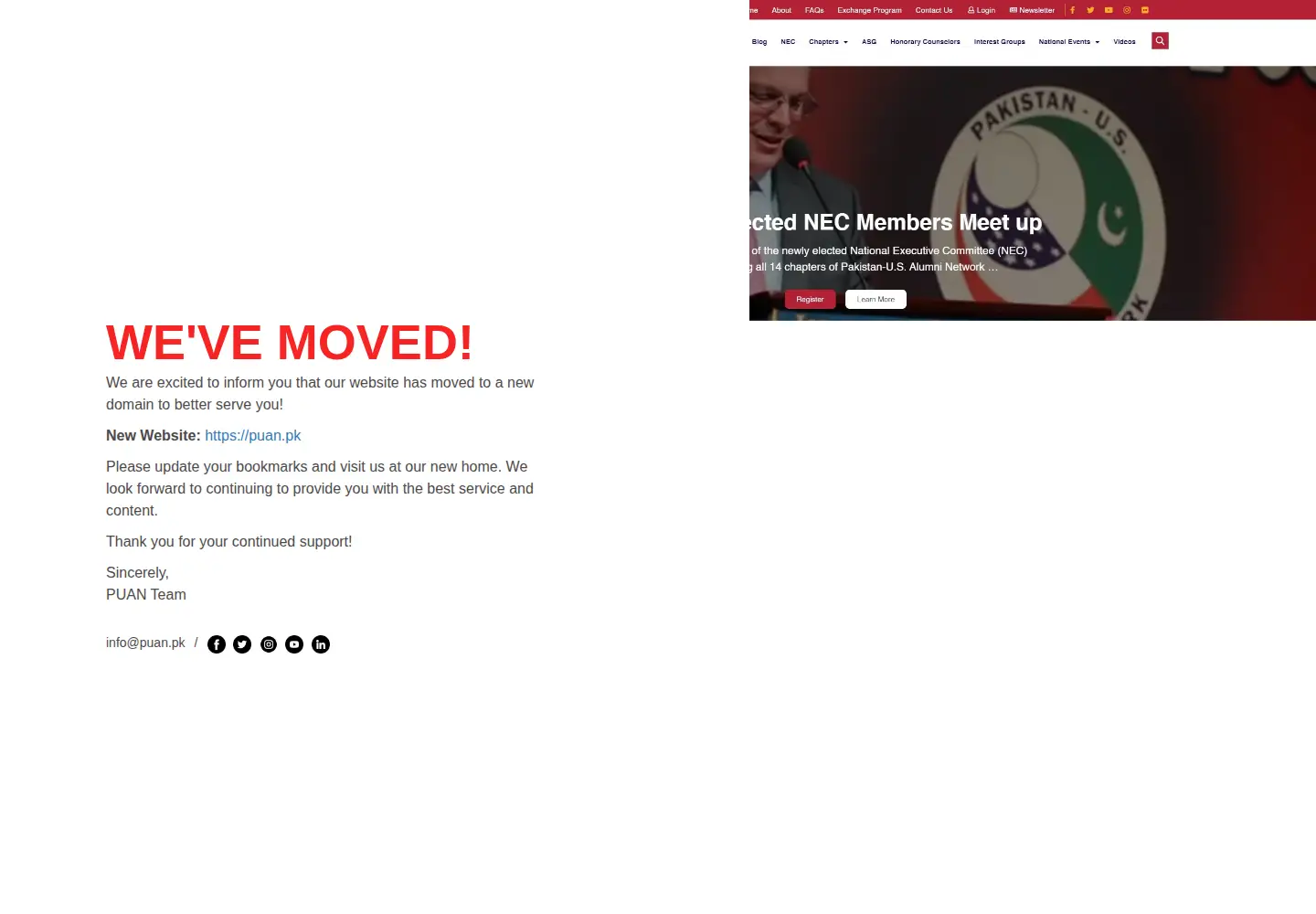 Captured homepage of pakusalumninetwork.org in the current scan