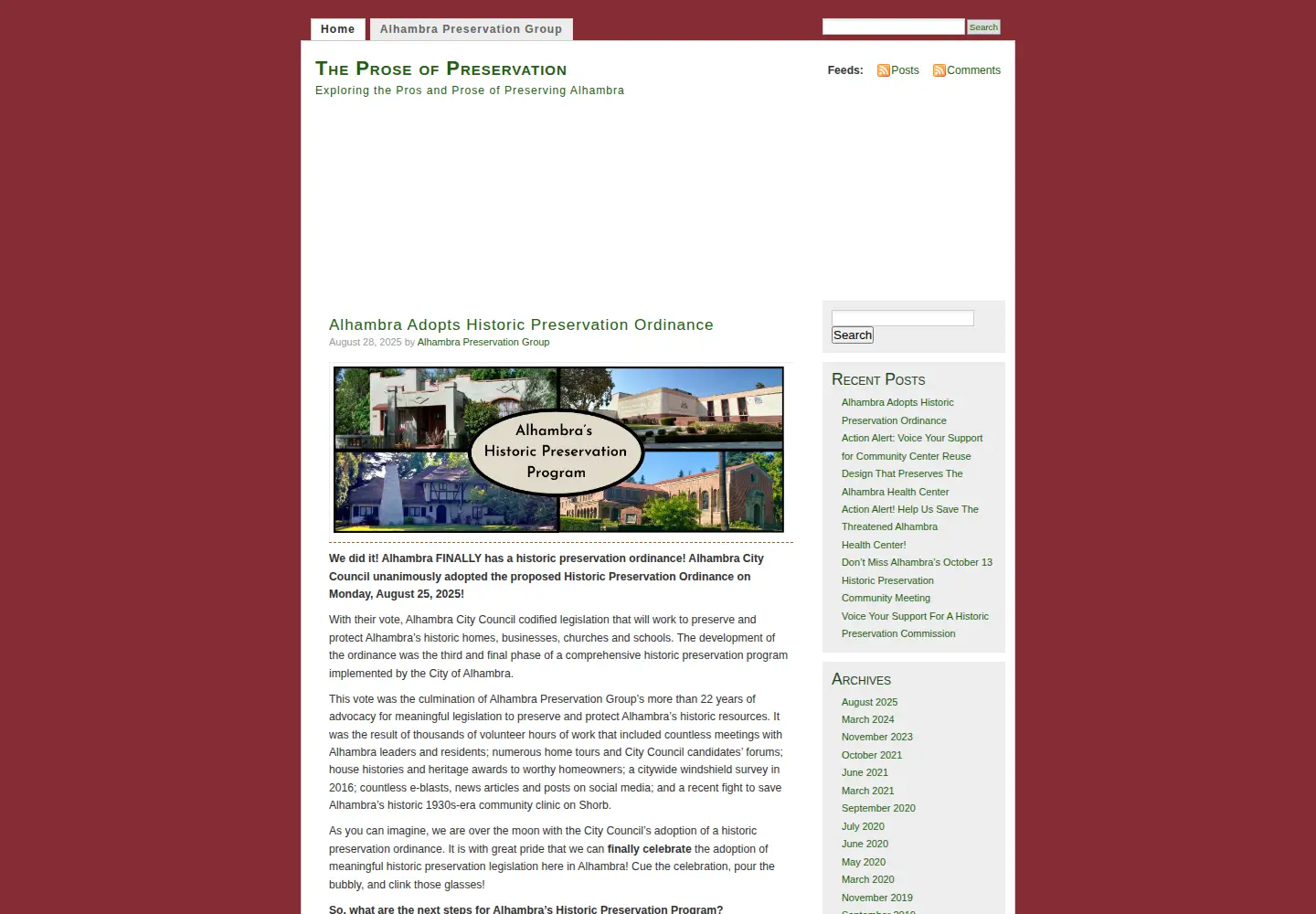 Screenshot of proseofpreservation.org