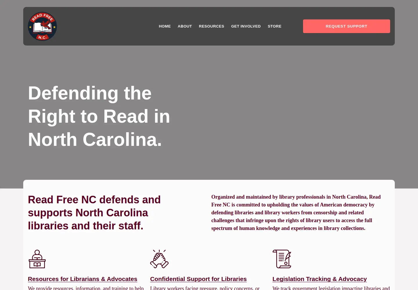 Captured homepage of readfreenc.org in the current scan