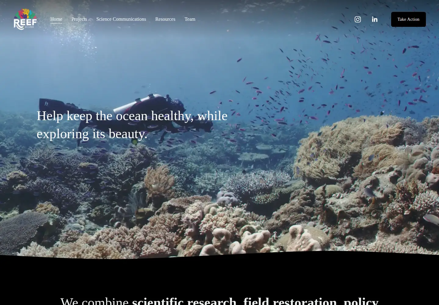 Captured homepage of reef-scuba.org in the current scan
