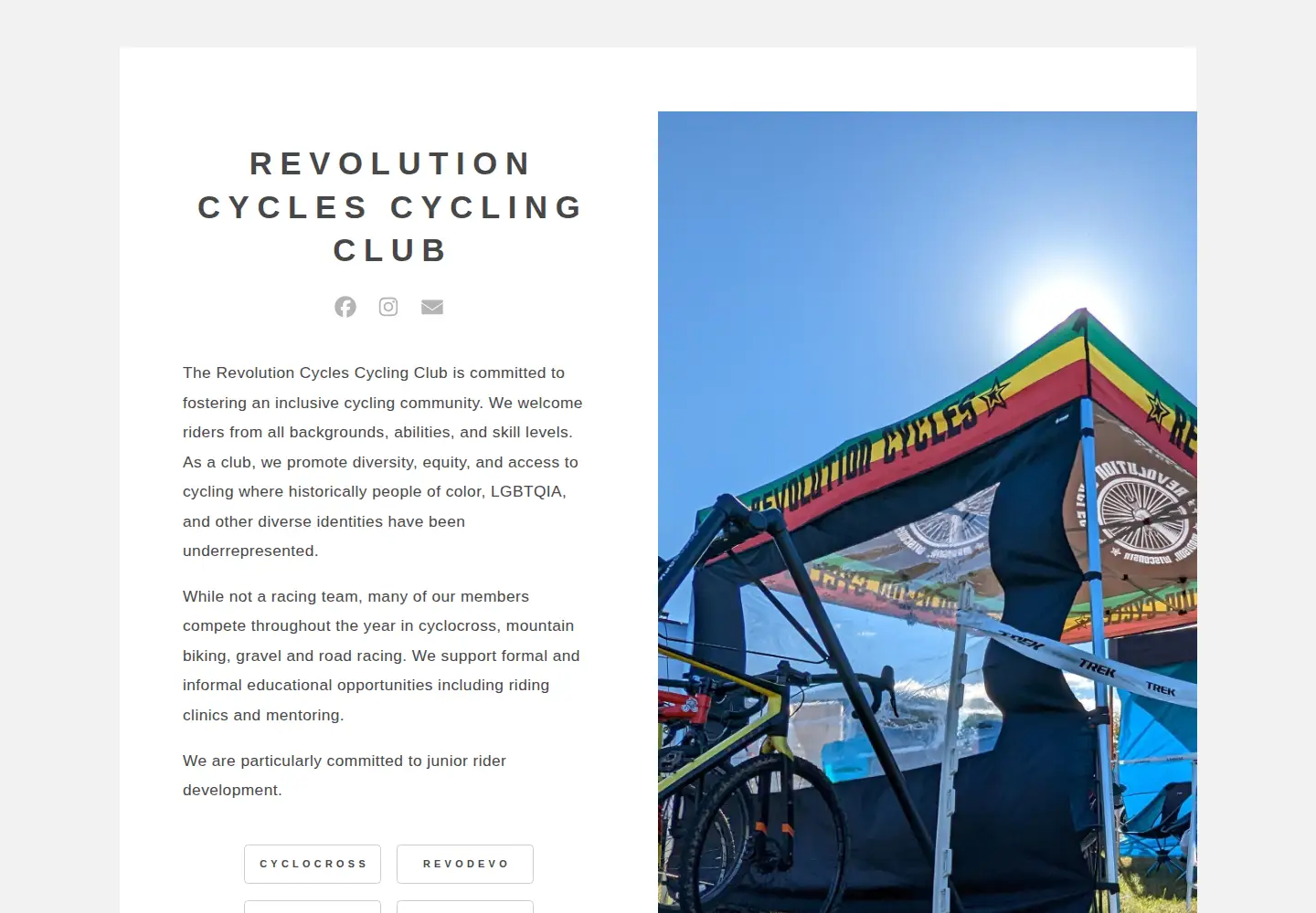 Captured homepage of revcyclingclub.org in the current scan