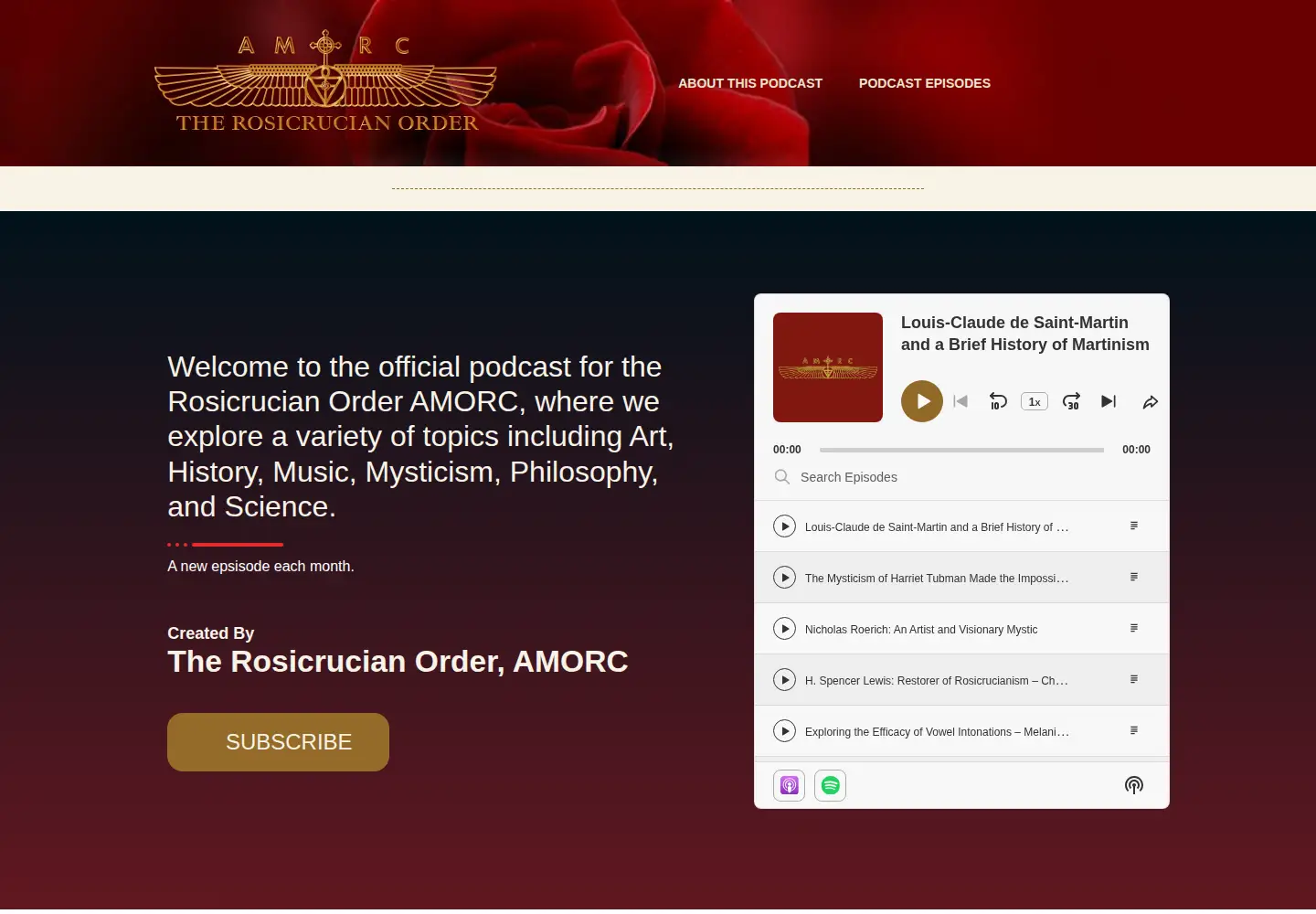 Screenshot of rosicrucian-podcasts.org