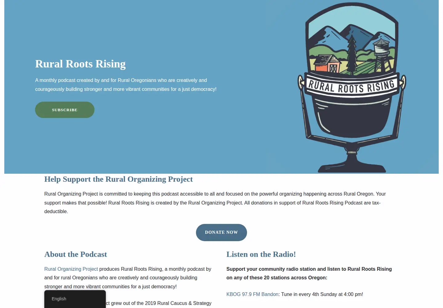 Captured homepage of ruralrootsrising.org in the current scan