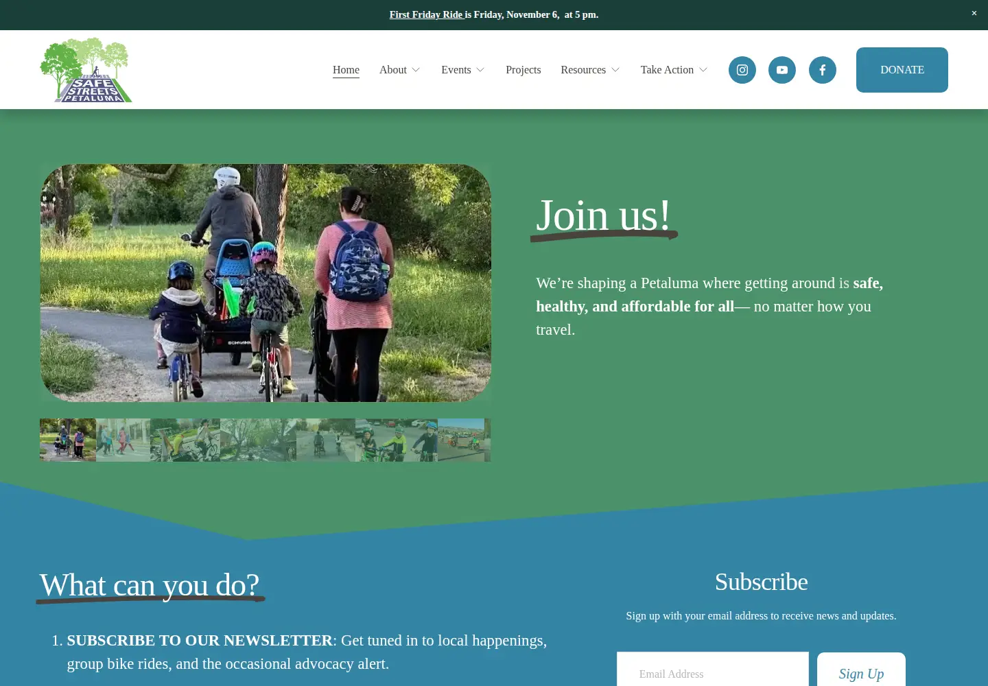 Captured homepage of safestreetspetaluma.org in the current scan