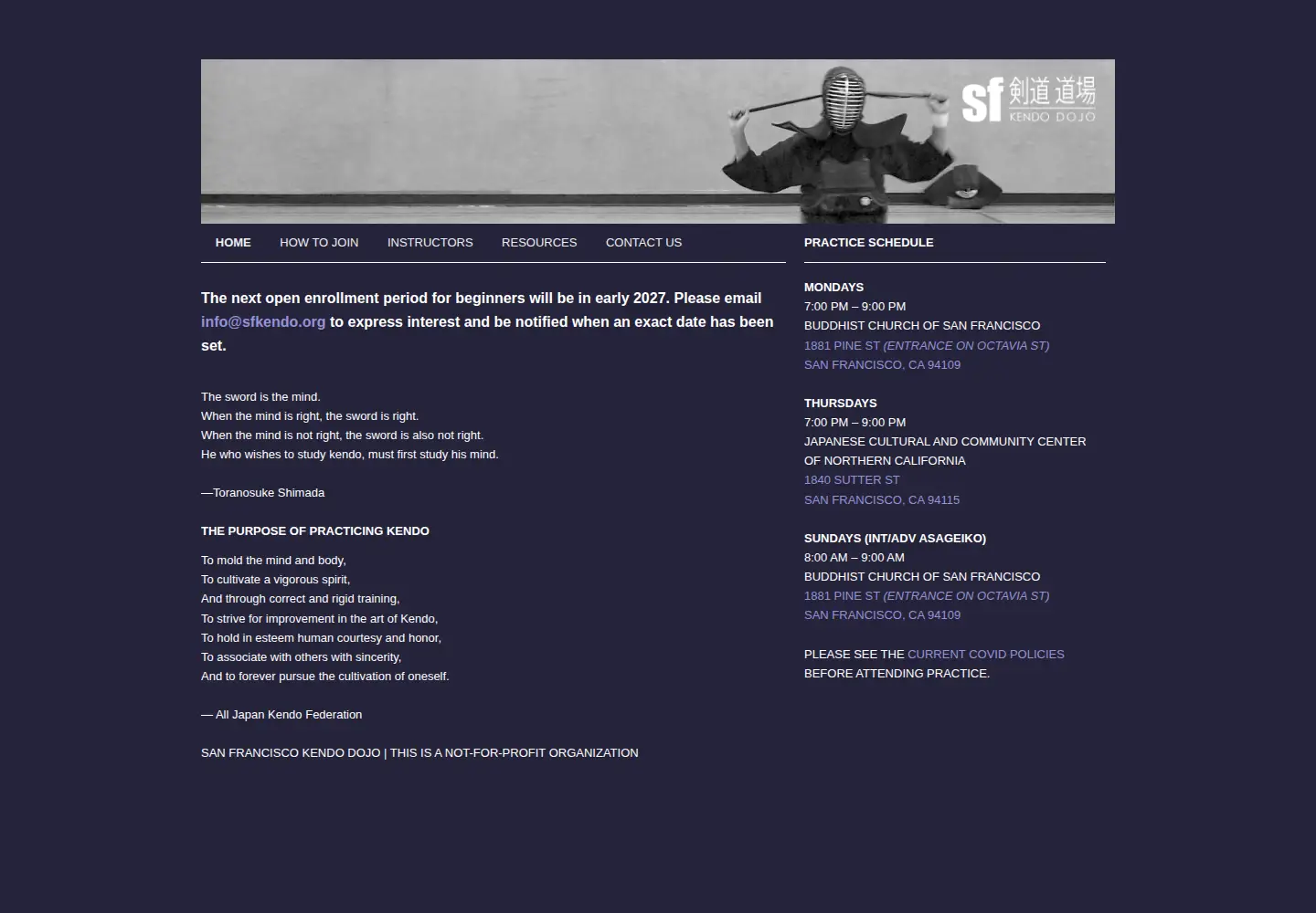 Screenshot of sanfranciscokendo.org