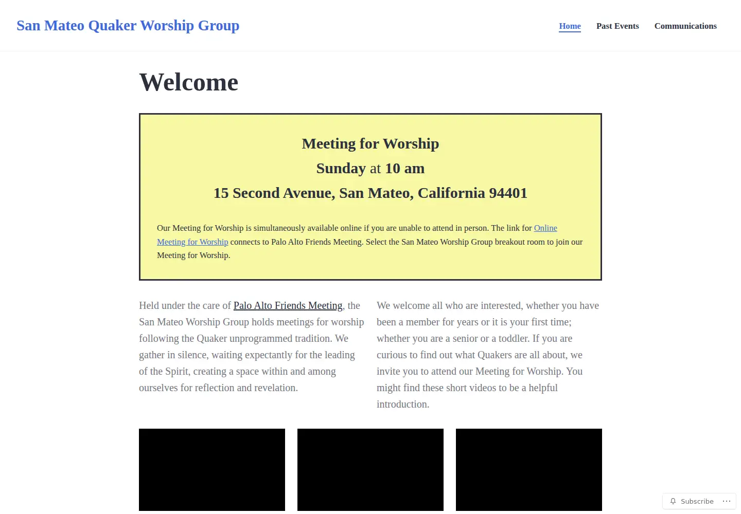 Captured homepage of sanmateoquakers.org in the current scan