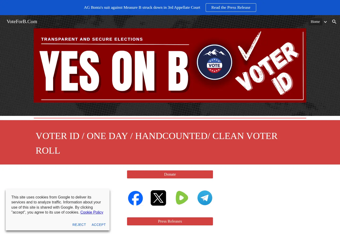 Captured homepage of saveshastaelections.org in the current scan