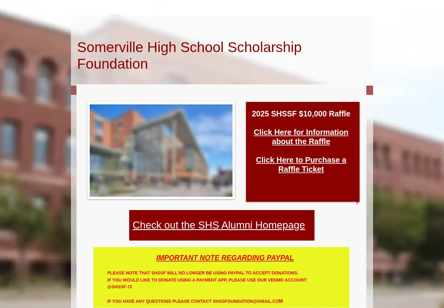 Captured homepage of shsscholarship.org in the current scan